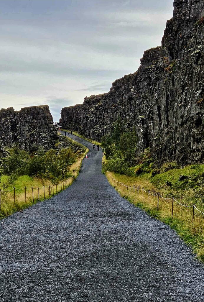 Image of the pathway between the fault line at Thingvellir National Park